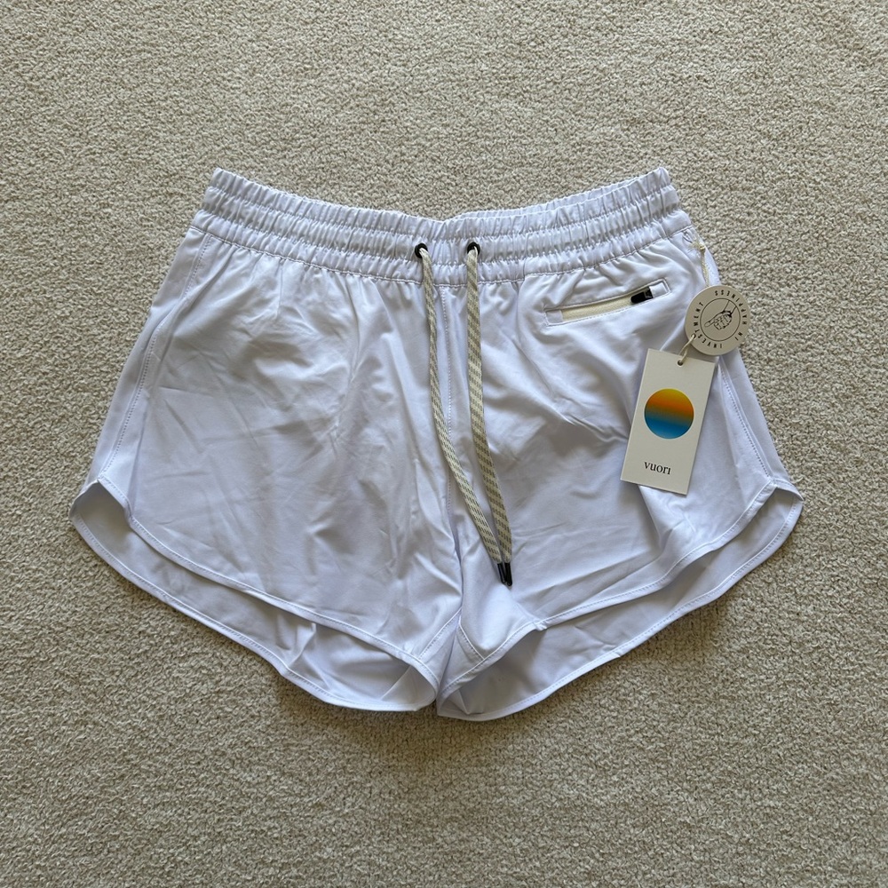 Vuori Women's White Athletic Shorts with Zipper Pocket